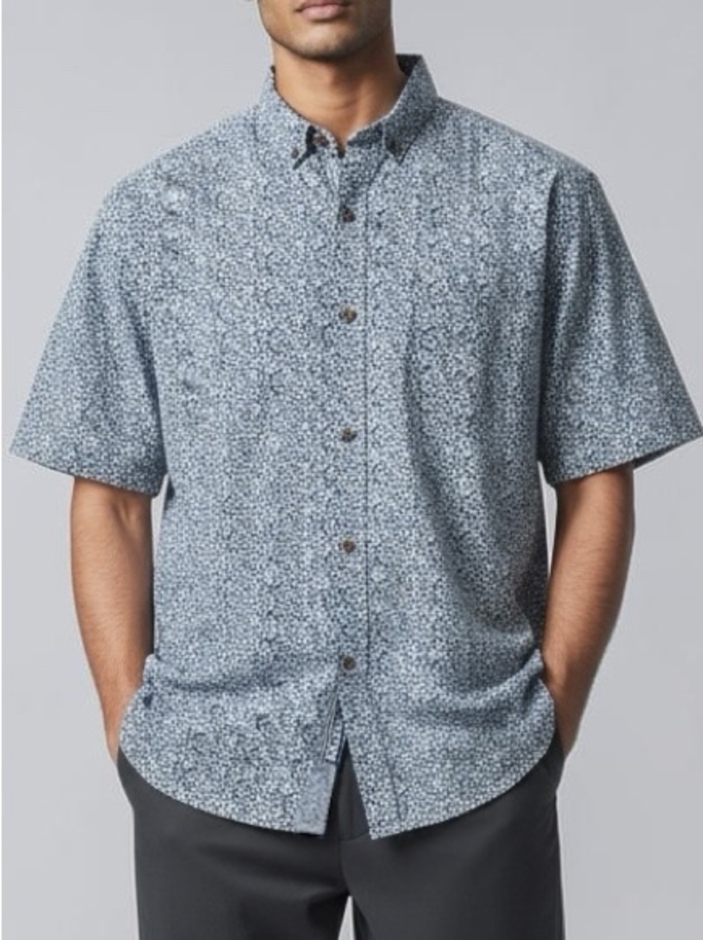 Denim & Flower Ricky Singh XL Floral Button Up Shirt Blue White Slim Fit Cotton